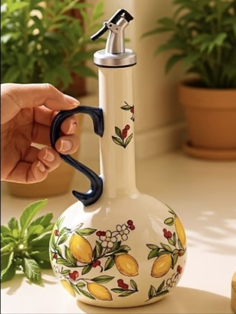 Beautiful Hand Painted Italian Decor Olive Oil Cruet Dispenser Bottle NEW